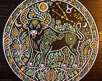Taurus - Glow-in-the-Dark 3D Wall Art, Folk Art Zodiac Relief