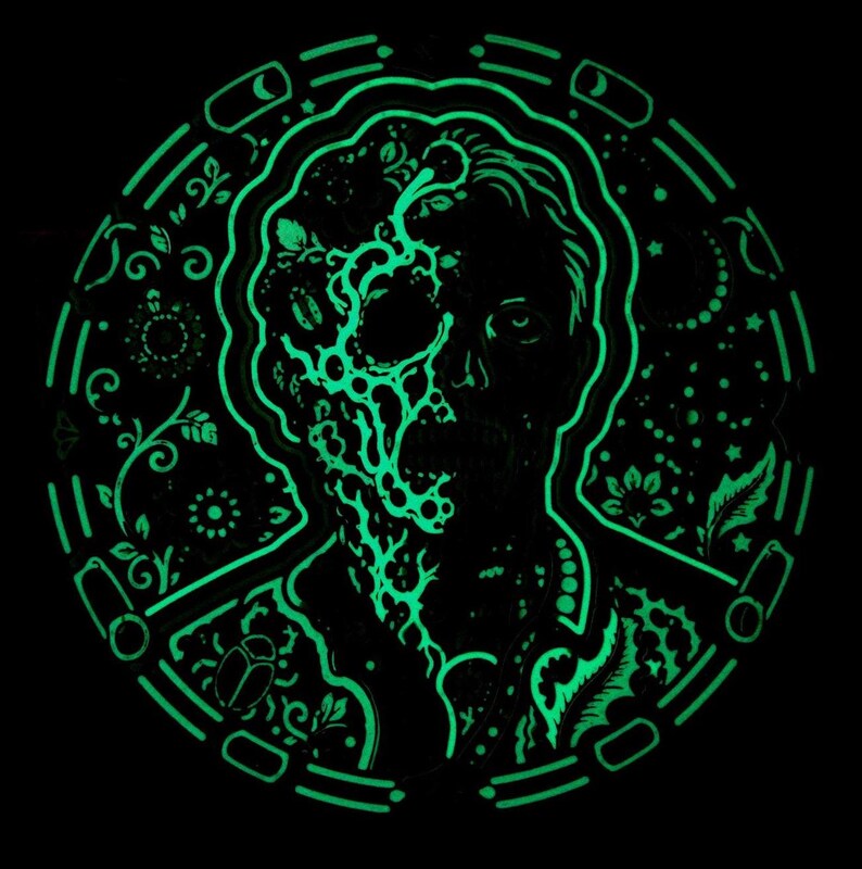 Zombo Glow-in-the-Dark Zombie Skull Wall Art, UV-Reactive 3D Relief