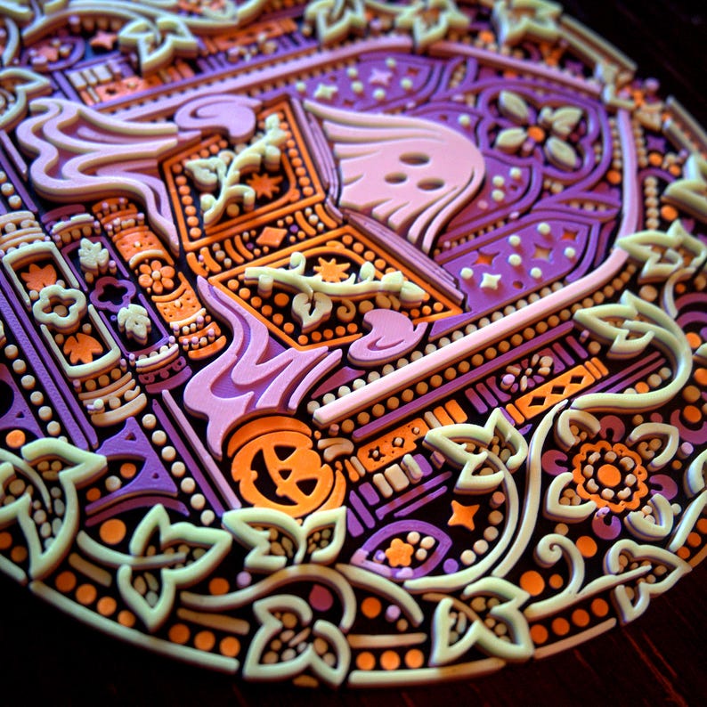 Close view of the raised details on Midnight Reader 3D wall art