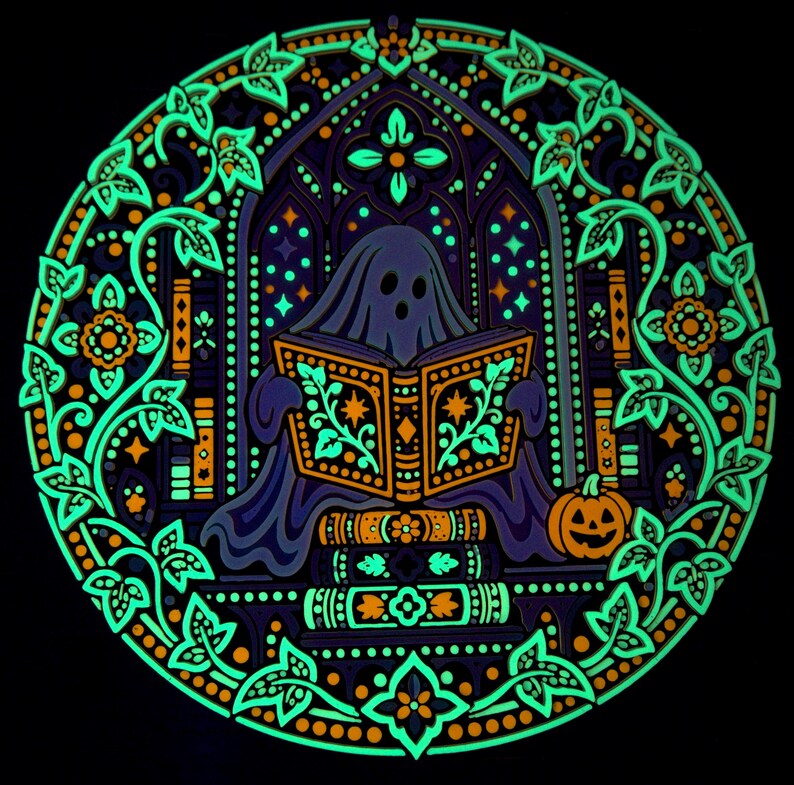 Midnight Reader 3D wall relief under active UV blacklight