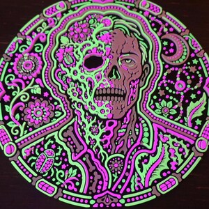 Zombo Glow-in-the-Dark Zombie Skull Wall Art, UV-Reactive 3D Relief
