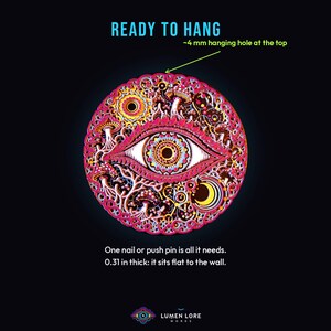 Cosmic Eye is ready to hang from a 4 mm hole at the top