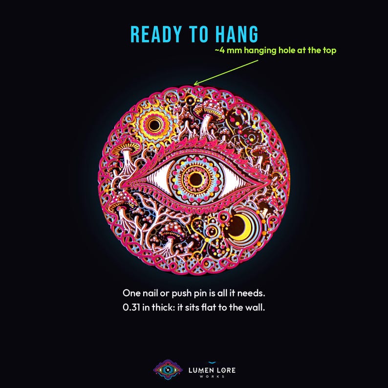 Cosmic Eye is ready to hang from a 4 mm hole at the top
