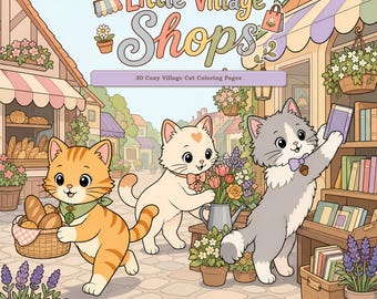 Libro para colorear de pueblos digitales: 30 páginas para colorear de gatos imprimibles para adultos, Tiendas de pueblo