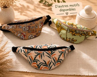 Riñonera de tela estampada hecha a mano | Riñonera con cremallera | Bolso de cinturón ajustable | Accesorio de viaje | Hecho en Francia