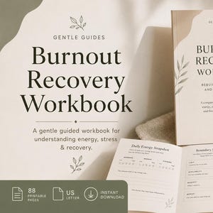 Cahier d'exercices pour se remettre d'un burn-out | Journal anti-stress | Agenda de bien-être | Fiches d'exercices sur l'énergie et les limites | PDF imprimable