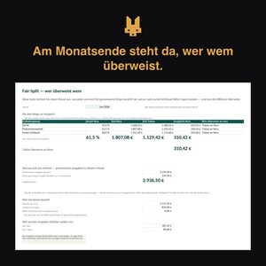Budgetplanner voor stellen en gezinnen in Excel (Duits) 2026/27 | Huishoudboek voor twee: Kosten verdelen naar inkomen + balanceren