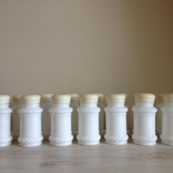 15 VIntage milk glass spice bottles /  old spice bottles with lids by MellaFina