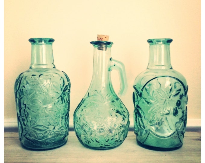 Vintage Mint Green Glass Bottles / Vintage Glass Serving Etsy