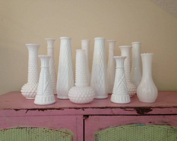 SALE Vintage White Milk Glass Vases / Instant Collection / Vintage Milk