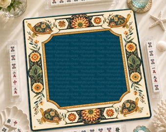 Tortoise Mahjong Mat, Floral Mahjong Mat, Botanical Game Mat, Turtle Game Night Decor, Mahjong Gift for Women, Nature Inspired Game Mat