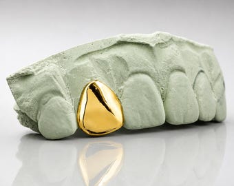 Solid Gold Single Tooth Grillz | 10K 14K 18K Custom Fitted One Tooth Cap | Real Gold Grillz | Solid Gold Single Tooth Grillz