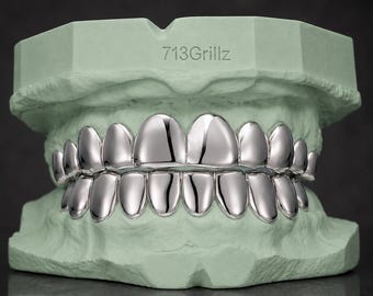 Custom 925 Sterling Silver Grillz with Perm Cut, Handmade Teeth Grill, Free Mold Kit Included, Top & Bottom Grillz