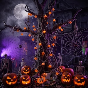 Dyniowe lampki choinkowe, lampki LED na Halloween, przytulny jesienny wystrój sypialni