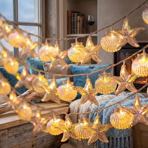 Sea Shell and Starfish String Lights, Ocean Beach Fairy Lights, Cozy Room Decor