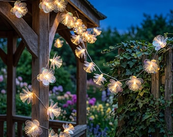 Guirnalda de luces iridiscentes con forma de flor, luces de hadas florales de fibra óptica, decoración acogedora para el hogar.
