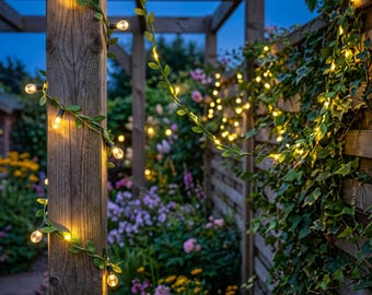 Fabric Leaf Garland with Lights, Cottagecore Fake Vine Fairy Lights, Cozy Room Decor