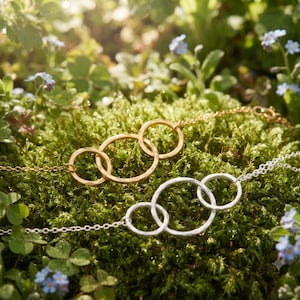 3 Ring Necklace for 3 Decades, 925 Sterling Silver Three Circle Pendant, Interlocking Rings Necklace, Minimalist Gold Silver Jewelry