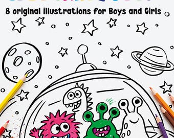 Alien Colouring Book for Kids, Printable Space Coloring Pages, 8 Cute Alien Activities, UFO & Outer Space Kids Activity, Digital Download
