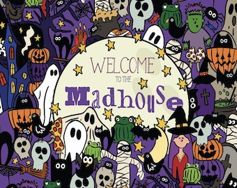 Maximalist Halloween Print | Spooky Characters, Ghosts, Pumpkins (Digital Download)