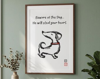 Affiche chien, art mural minimaliste teckel, chiot irrésistible (téléchargement numérique)