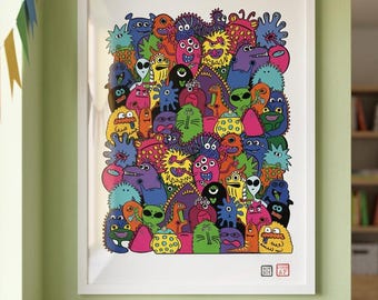 Colorful Alien Monster Wall Art | Maximalist Kids Room Decor (Digital Download)