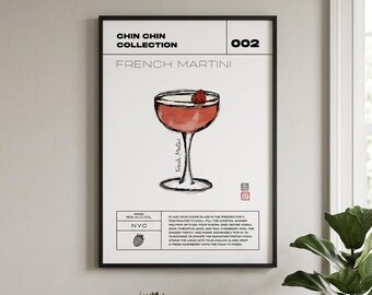 French Martini Cocktail Print | Hand-Drawn Recipe Wall Art (Digital Download)