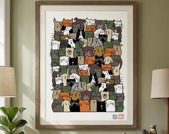 Funny Cats and Dogs Wall Art | Colorful Pet Illustration (Digital Download)