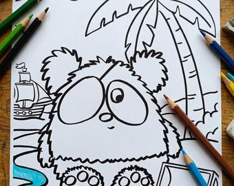 Pirate Panda Colouring Page | Treasure Island Kids Printable (Digital Download)