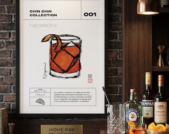 Negroni Cocktail Print | Italian Aperitivo Wall Art | Home Bar Recipe Poster (Digital Download)