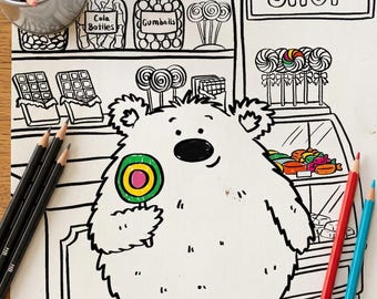 Petey the Polar Bear Colouring Page | Candy Shop Kids Activity (Digital Download)