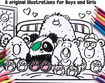 Fluff Bears Colouring Book | 8 Printable Bear Colouring Pages for Kids (Digital Download)