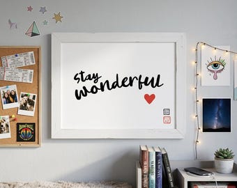Affiche « Restez positif » | Typographie manuscrite, décor minimaliste (Téléchargement numérique)