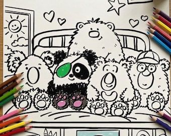 Fluff Bears Friends Colouring Page | Quirky Bear Friends Activity (Digital Download)