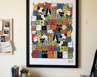 Colourful Cats & Dogs Print | Maximalist Pet Wall Art (Digital Download)