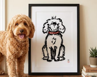 Hand-Drawn Cavoodle Print | Black & White Dog Illustration (Digital Download)