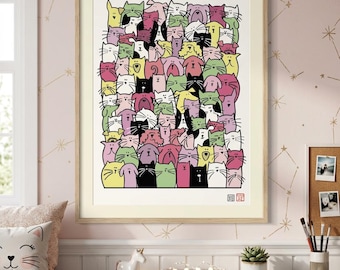 Pink Cats & Dogs Print | Pastel Pet Wall Art (Digital Download)
