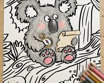 Koala Jungle Adventure Colouring Page | Kids Animal Activity Printable (Digital Download)