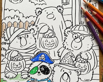 Fluff Bears Halloween Colouring Page | Trick-or-Treat Kids Activity (Digital Download)