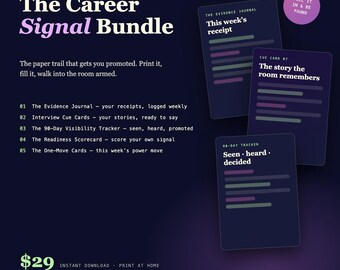 Career Signal Bundle | Promotion Workbook, Interview Prep Cue Cards, 90 Day Visibility Tracker, Executive Career Planner, Printable PDF