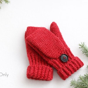 Einfache fingerlose Handschuhe mit Klappen. Erwachsenen- und Kindergrößen. PDF Schnittmuster. Wandelbare Handschuhe, fingerlose Handschuhe, Sofort Download gehäkelt