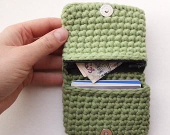 Patrón de cartera de ganchillo en PDF, patrón fácil de monedero de ganchillo, monedero pequeño para principiantes con cremallera, cartera de ganchillo de dos bolsillos, tarjetero DIY