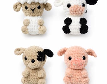 No Sew Crochet Animal Pattern Bundle PDF, Amigurumi Farm Animals Set, Beginner Plush Toy Patterns, Sheep Cow Pig Dog Crochet