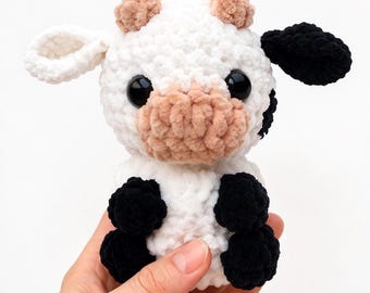 No Sew Crochet Cow Pattern PDF, Plush Amigurumi Cow Tutorial, Easy Beginner Farm Animal Crochet Pattern, Mini Cow Toy DIY