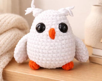 Patrón de búho de ganchillo sin costuras en PDF, peluche de búho amigurumi, juguete de ganchillo fácil para principiantes, búho regordete y adorable, pequeño animal de ganchillo