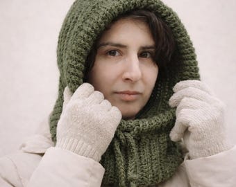 Patrón de pasamontañas a crochet, bufanda con capucha a crochet en PDF, patrón fácil de capucha tipo cuello, capucha de invierno para principiantes, máscara de esquí a crochet