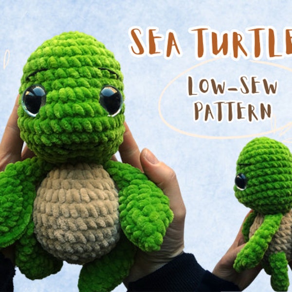 Crochet Turtle Low-Sew Pattern - Crochet Sea Turtle Amigurumi PDF Tutorial - Cute Baby Turtle Plush Toy Pattern