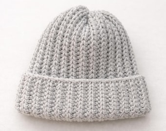 Patron de bonnet au crochet côtelé PDF, bonnet aspect tricot volumineux, modèle de bonnet au crochet facile, bonnet au crochet pour débutant, bord rabattu Ha