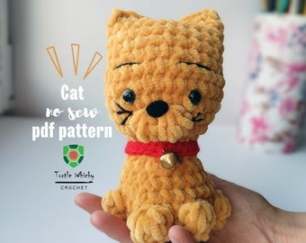 Cat Crochet Pattern: No Sew Amigurumi Plush Kitty PDF - Easy Beginner Friendly Cute Kawaii Sitting Kitten Tutorial, Plushie Toy Pattern