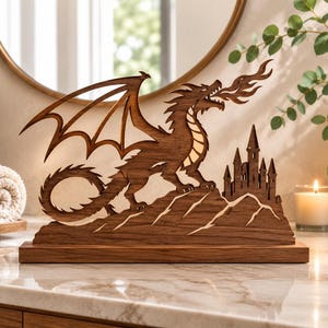 Dragon Castle SVG Glowforge Laser File | Fantasy Dragon Scroll Saw Laser Cut File Digital File